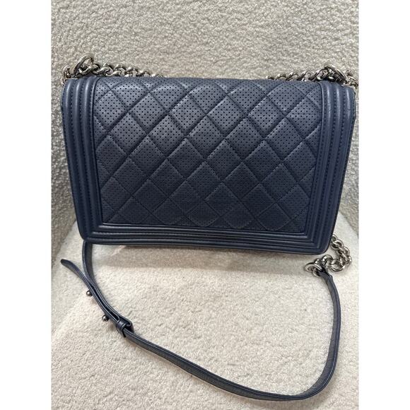 Chanel Boy Bag Medium Perforated Navy Blue Calfskin Leather with Silver Hardware - Picture 4 of 8